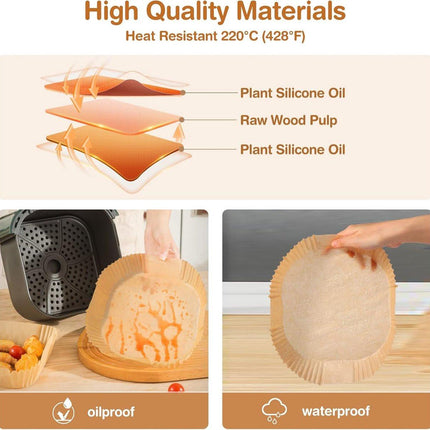 Airfryer Paper (100 sheets) - Airfryer Paper Mat 20 cm - Non-stick Airfryer Paper - Baking Mat - BPA-free - Suitable for 3-6 litre ovens - Baking Tray - Microwave-safe (square).