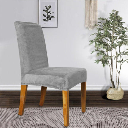 Chair Covers - Set of Velvet Chair Covers - Gray Chair Covers - Stretch Dining Chair Covers - Set of 6.