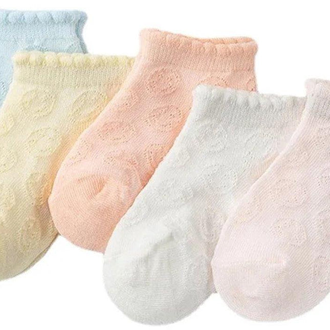 Baby socks - (5 pairs) - Socks - Children's socks - 100% cotton baby socks - Suitable for toddlers and children - Breathable lace mesh socks size M - Suitable for children from 1 to 3 years.