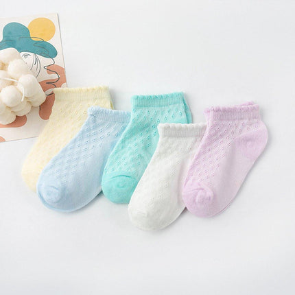 Baby socks - (5 pairs) - Socks - Children's socks - 100% cotton baby socks - Suitable for toddlers and children - Breathable lace mesh socks size M - Suitable for children from 1 to 3 years.