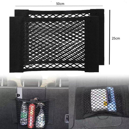 Car Trunk Storage Net (2-Pack) - Storage Bag 50*25cm - With Velcro - Car Seat Storage Net - Universal Net Bag for SUVs, Sedans and Trucks - Suitable for storing mobile phone accessories, water bottles.