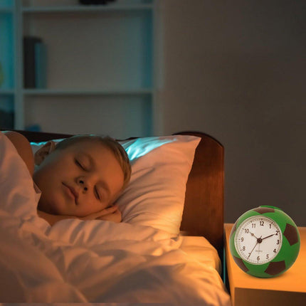 Football Alarm Clock - Silent - Non-ticking Desk Clock | Kids Bedside Clock | Cute football design, easy-to-read analog display, perfect for kids' bedrooms, great birthday gift for boys and girls - vegetable.