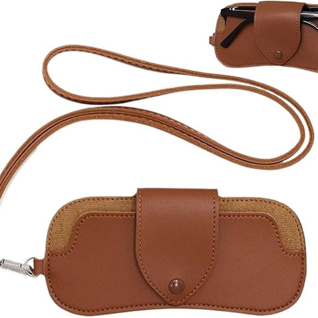 Portable Sunglasses Case - Glasses Case with Neck Strap - Dimensions: 16.5 x 7.4 x 0.9 cm - Compact and Durable Design - Perfect for Hiking, Camping and Traveling - Brown.