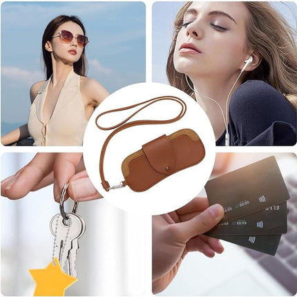 Portable Sunglasses Case - Glasses Case with Neck Strap - Dimensions: 16.5 x 7.4 x 0.9 cm - Compact and Durable Design - Perfect for Hiking, Camping and Traveling - Brown.