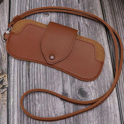 Portable Sunglasses Case - Glasses Case with Neck Strap - Dimensions: 16.5 x 7.4 x 0.9 cm - Compact and Durable Design - Perfect for Hiking, Camping and Traveling - Brown.
