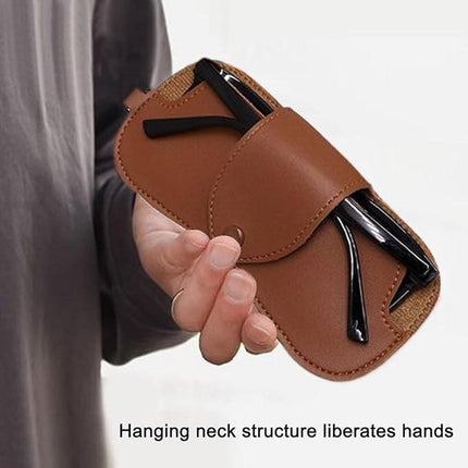 Portable Sunglasses Case - Glasses Case with Neck Strap - Dimensions: 16.5 x 7.4 x 0.9 cm - Compact and Durable Design - Perfect for Hiking, Camping and Traveling - Brown.