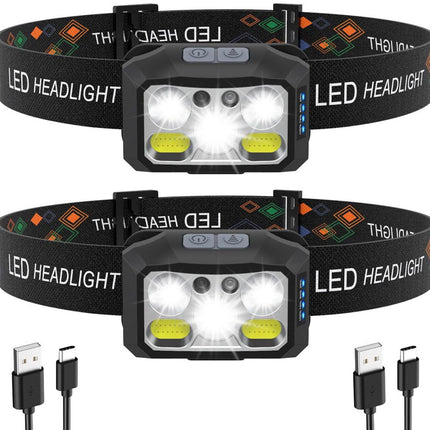 Headlamp LED Rechargeable - Headlight - 2-Pack LED Headlamp - Rechargeable - Ultralight, High Brightness - Waterproof Headlamp Flashlight, Suitable for Hiking, Camping, Running, Fishing and Hunting.