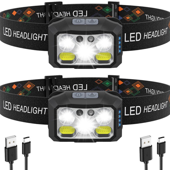 Headlamp LED Rechargeable - Headlight - 2-Pack LED Headlamp - Rechargeable - Ultralight, High Brightness - Waterproof Headlamp Flashlight, Suitable for Hiking, Camping, Running, Fishing and Hunting.