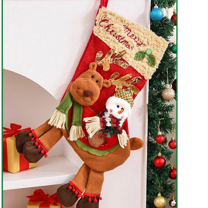Christmas Stocking Gift Bag - Large Size - Children's - Preschool - Christmas Gift - Old Snowman - Candy Apple Bag Decoration.