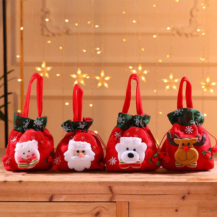 Christmas Gift Bags - Set of 4 - Velvet Material - Candy Bags for Kids - Christmas Apple Bags - Reusable Christmas Gift Bags - Party Bags - 20*20cm.