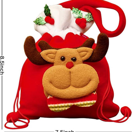 Christmas Gift Bags - Set of 4 - Velvet Material - Candy Bags for Kids - Christmas Apple Bags - Reusable Christmas Gift Bags - Party Bags - 20*20cm.