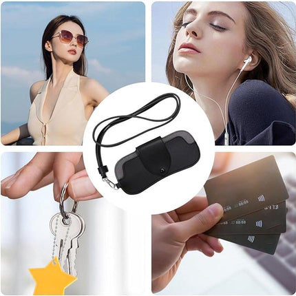 Portable Sunglasses Case - Glasses Case with Neck Strap - Dimensions: 16.5 x 7.4 x 0.9 cm - Compact and Durable Design - Perfect for Hiking, Camping and Traveling - Black.