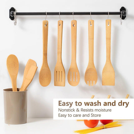 cookware set - 6-piece bamboo spatula and spoon set - Suitable for cooking - Wooden cookware.