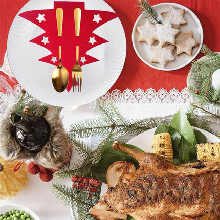Christmas Tree Cutlery Organizer - 24-Piece Pack - Silver Cutlery Organizer Bag - Cutlery Case - Christmas Tree Pattern Felt Cutlery Case - Christmas Holiday Party Table Decoration.