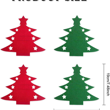 Christmas Tree Cutlery Organizer - 24-Piece Pack - Silver Cutlery Organizer Bag - Cutlery Case - Christmas Tree Pattern Felt Cutlery Case - Christmas Holiday Party Table Decoration.
