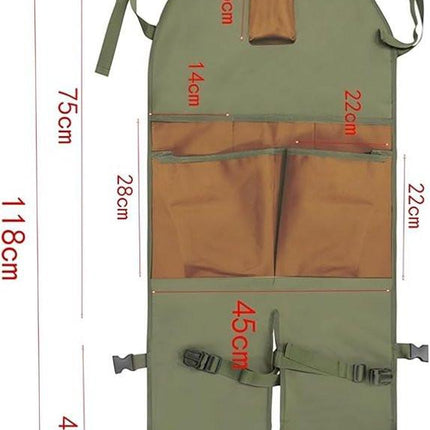 One-Piece Garden Apron - Men's Apron - Harvest Apron with Pockets - Waterproof - Adjustable, Knee-Reinforced - Suitable for Mowing and Grass Trimming (Green + Khaki).
