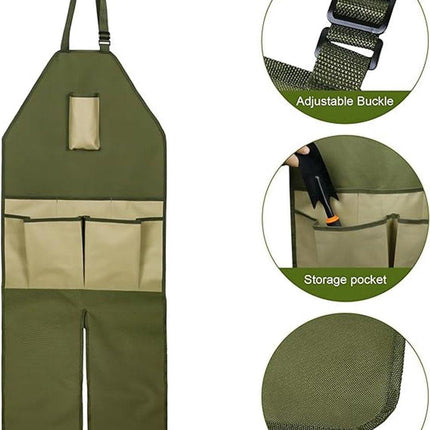 One-Piece Garden Apron - Men's Apron - Harvest Apron with Pockets - Waterproof - Adjustable, Knee-Reinforced - Suitable for Mowing and Grass Trimming (Green + Khaki).