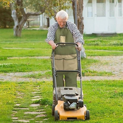 One-Piece Garden Apron - Men's Apron - Harvest Apron with Pockets - Waterproof - Adjustable, Knee-Reinforced - Suitable for Mowing and Grass Trimming (Green + Khaki).