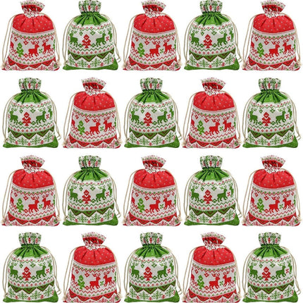 Christmas linen gift bags - 24 pieces - 13x18cm - Christmas decoration for indoors - Reusable - Christmas candy bags with drawstring - Suitable for gift bags for children's parties during the Christmas holidays.