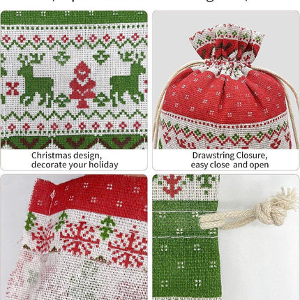 Christmas linen gift bags - 24 pieces - 13x18cm - Christmas decoration for indoors - Reusable - Christmas candy bags with drawstring - Suitable for gift bags for children's parties during the Christmas holidays.