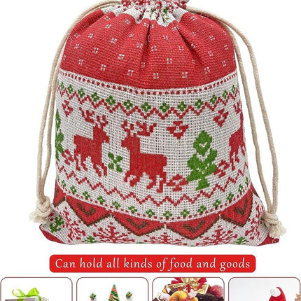 Christmas linen gift bags - 24 pieces - 13x18cm - Christmas decoration for indoors - Reusable - Christmas candy bags with drawstring - Suitable for gift bags for children's parties during the Christmas holidays.