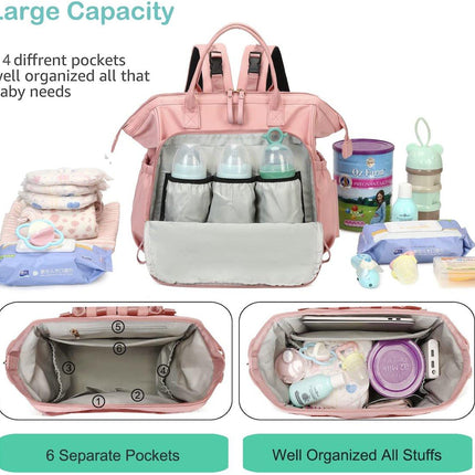 Convertible Diaper Bag - Wide Opening - 14 Pockets - Stylish - Baby Changing Bag - with Stroller Buckle - Diaper Bag - Waterproof (Pink).