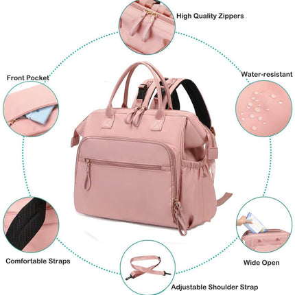 Convertible Diaper Bag - Wide Opening - 14 Pockets - Stylish - Baby Changing Bag - with Stroller Buckle - Diaper Bag - Waterproof (Pink).
