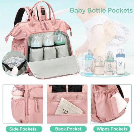 Convertible Diaper Bag - Wide Opening - 14 Pockets - Stylish - Baby Changing Bag - with Stroller Buckle - Diaper Bag - Waterproof (Pink).