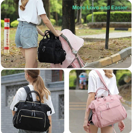 Convertible Diaper Bag - Wide Opening - 14 Pockets - Stylish - Baby Changing Bag - with Stroller Buckle - Diaper Bag - Waterproof (Pink).