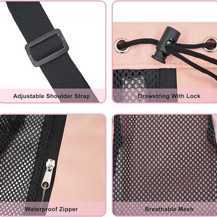 Backpack - Sports Bag - Travel Bag - Training Bag - Swimming Bag - 30*15*45cm - Mesh Material - Drawstring Design - Side Storage Space - Unisex - Suitable for Fitness, Swimming, Travel, Dancing, Camping（Pink）.