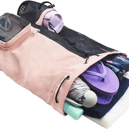 Backpack - Sports Bag - Travel Bag - Training Bag - Swimming Bag - 30*15*45cm - Mesh Material - Drawstring Design - Side Storage Space - Unisex - Suitable for Fitness, Swimming, Travel, Dancing, Camping（Pink）.