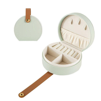 Small portable leather jewelry box - travel box - for necklaces, rings and earrings - green.