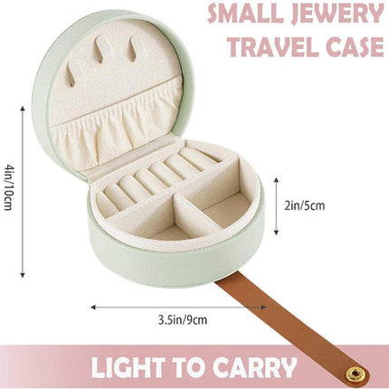 Small portable leather jewelry box - travel box - for necklaces, rings and earrings - green.