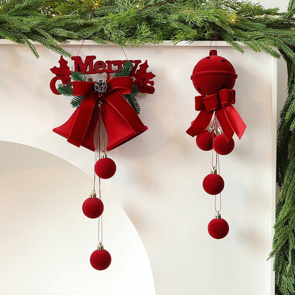 Christmas Bells - Decorative Pendant - Christmas Bells with Flock Print - Christmas Tree Decoration Display - Hanging Ornaments - 2 Pieces.