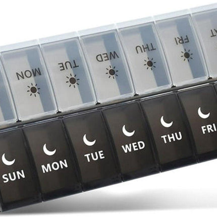 Storage Box - Vitamin Box Medicine Dispenser - Twice Daily (Black & White).
