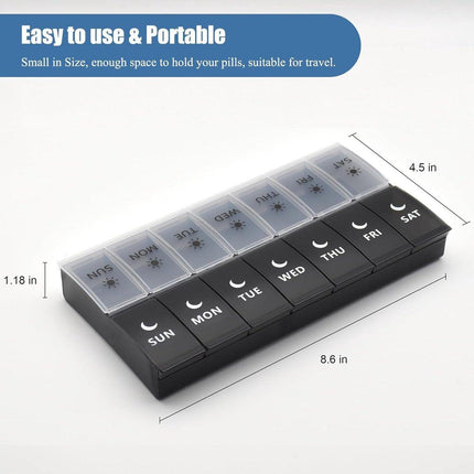 Storage Box - Vitamin Box Medicine Dispenser - Twice Daily (Black & White).