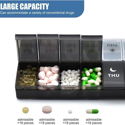 Storage Box - Vitamin Box Medicine Dispenser - Twice Daily (Black & White).