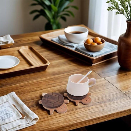 Coasters - Cute coasters - wood - With a stylish turtle design - A fun desk decoration - Perfect for storing all kinds of cups, cutlery and kitchen utensils..