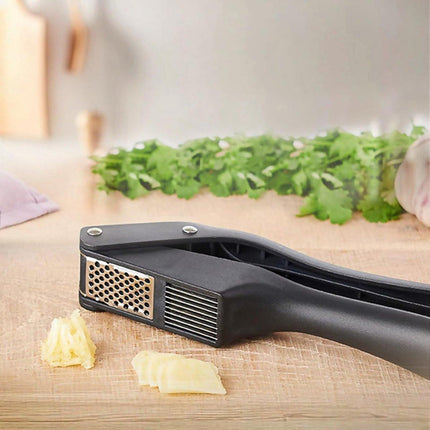 2-in-1 Garlic Press - Stainless Steel Garlic Press - Kitchen Garlic Press - Ginger Press - Non-slip - Easy to Clean (Black).