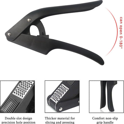 2-in-1 Garlic Press - Stainless Steel Garlic Press - Kitchen Garlic Press - Ginger Press - Non-slip - Easy to Clean (Black).