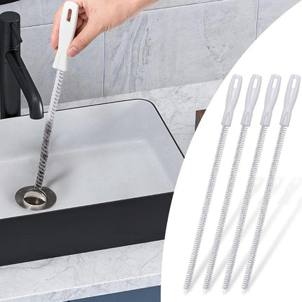 4-piece sink cleaning brush set - Drain brush - 45 cm - Flexible sink cleaning brush - Drain tool - Drain spring - Suitable for kitchen and bathroom drains and overflow pipes.