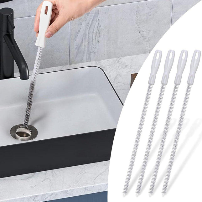 4-piece sink cleaning brush set - Drain brush - 45 cm - Flexible sink cleaning brush - Drain tool - Drain spring - Suitable for kitchen and bathroom drains and overflow pipes.