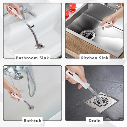 4-piece sink cleaning brush set - Drain brush - 45 cm - Flexible sink cleaning brush - Drain tool - Drain spring - Suitable for kitchen and bathroom drains and overflow pipes.