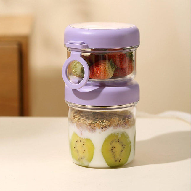 Yogurt Cup to Go - 880 mL - Muesli Cup - Oats Pots - Soup Cup - Lunch Cup - Lunch Pot - Leak-Proof - Insulated - with Spoon - Dishwasher Safe - Purple.