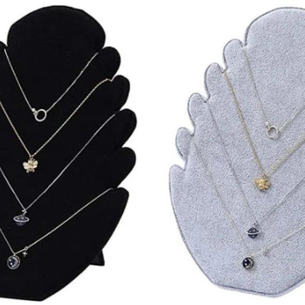 Set of two - Necklace display rack with 5 compartments - Velvet fabric - for hanging necklaces and storing jewelry.