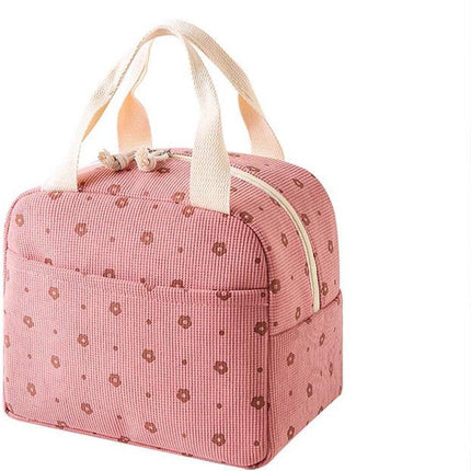 Lunch Bag - Corduroy - Lunch Box for Students/Work - Insulated Bag - Waterproof - Portable Handle - Cute Lunch Bag - Pink.