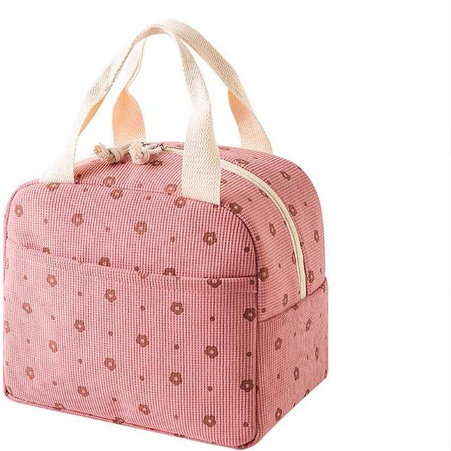 Lunch Bag - Corduroy - Lunch Box for Students/Work - Insulated Bag - Waterproof - Portable Handle - Cute Lunch Bag - Pink.