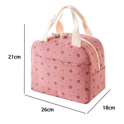 Lunch Bag - Corduroy - Lunch Box for Students/Work - Insulated Bag - Waterproof - Portable Handle - Cute Lunch Bag - Pink.
