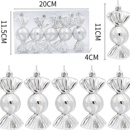 Christmas Decorations - Christmas Decorations - Painted Candy Christmas Tree Decorations - Silver (5 per box).