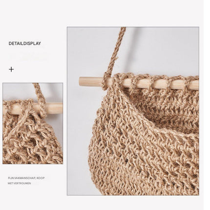 Three-Tier Hanging Fruit and Vegetable Basket - Removable Wall Rack - Hand-Woven Beige Wall Basket - Multifunctional Kitchen Storage Rack - Fruit and Vegetable Storage - Bohemian Home Decor.